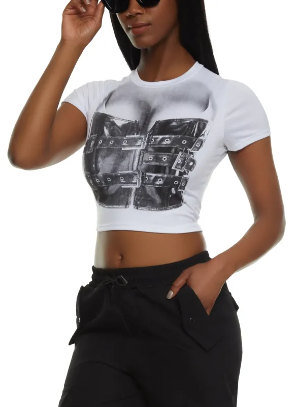 Buckle Corset Illusion Graphic Crop Top made by Rainbow