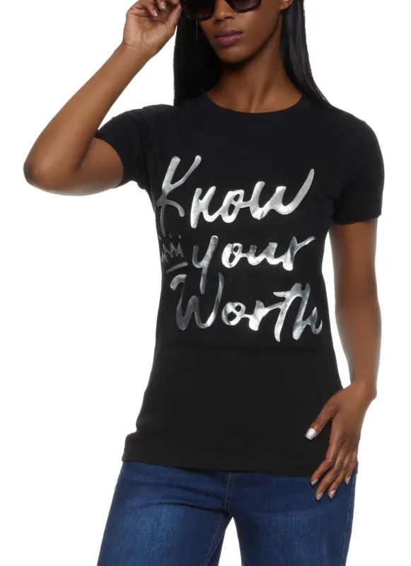 Know Your Worth Foil Graphic Tee sold by Rainbow