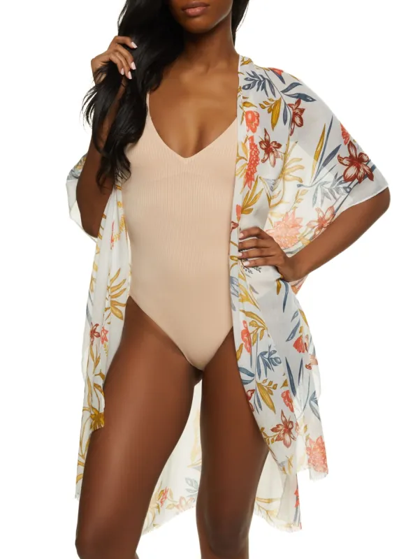 Tropical Leaf Print Cover Up Kimono sold by Rainbow