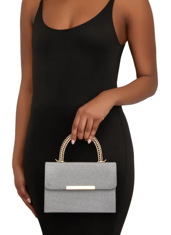 Lurex Metal Handle Square Clutch sold by Rainbow