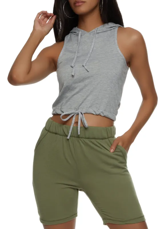 Hooded Drawstring Cropped Tank Top sold by Rainbow