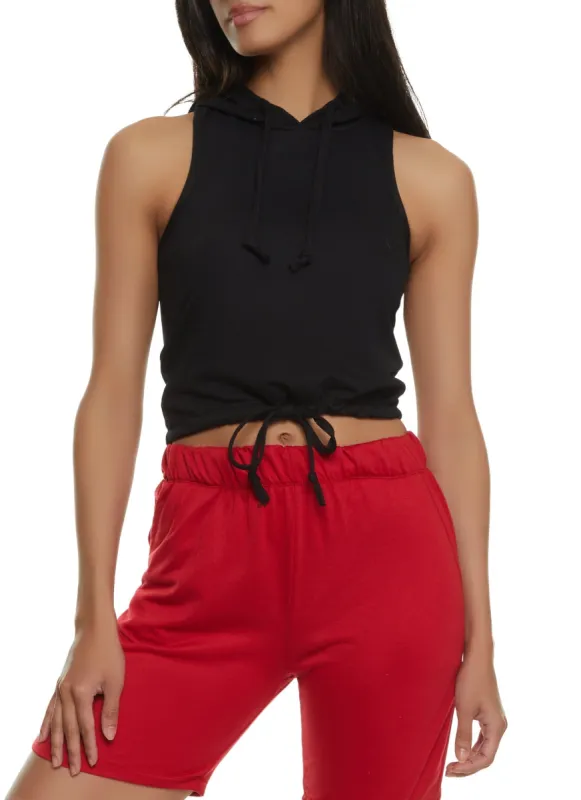 Hooded Drawstring Cropped Tank Top sold by Rainbow