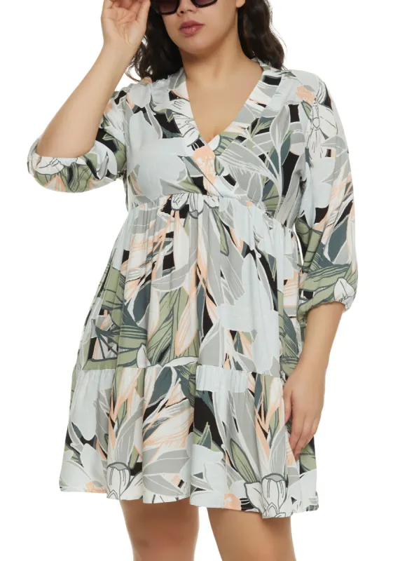 Plus Size Printed V Neck Tiered Dress sold by Rainbow