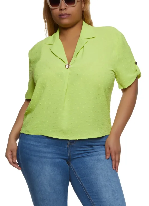 Plus Size One Button Lapel Collar Blouse sold by Rainbow