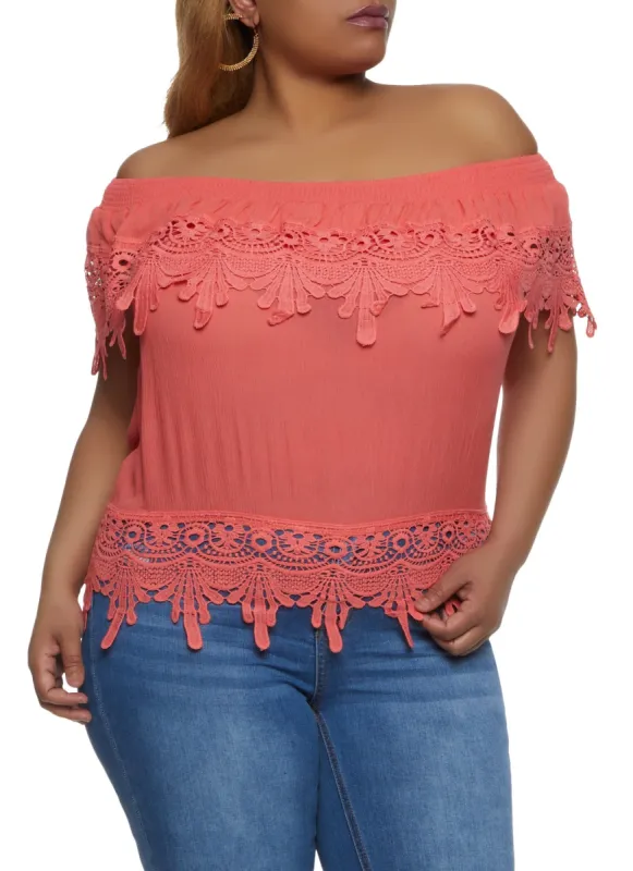 Plus Size Crotchet Off the Shoulder Top sold by Rainbow