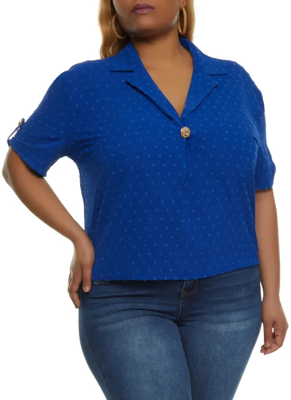 Plus Size One Button Lapel Collar Blouse sold by Rainbow