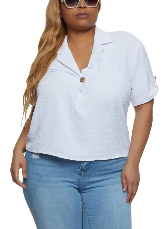 Plus Size One Button Lapel Collar Blouse sold by Rainbow