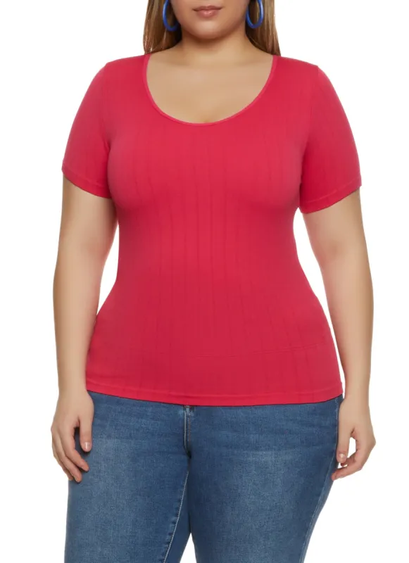 Plus Size Rib Knit Scoop Neck Tee sold by Rainbow