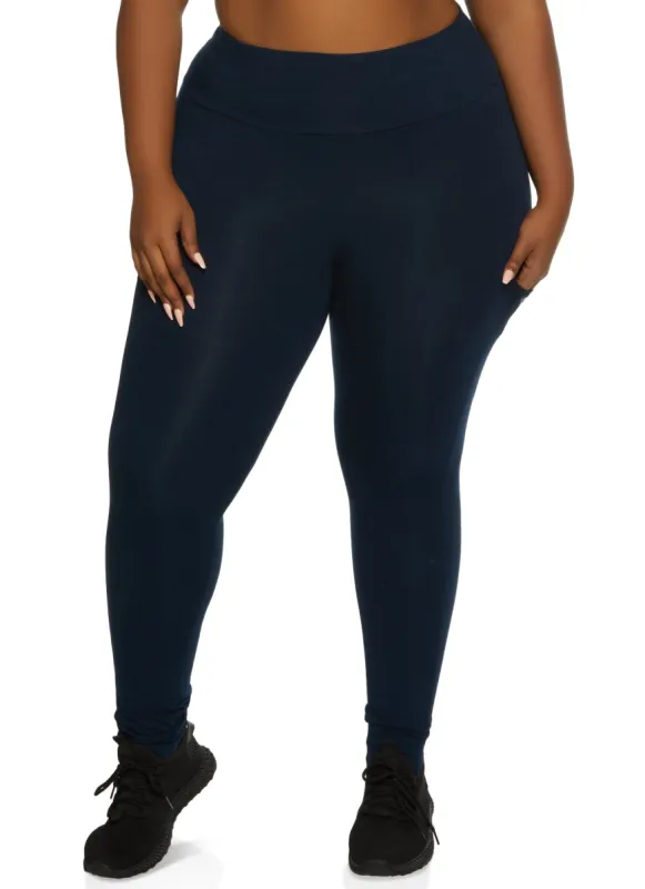 Plus Size Solid High Waist Cell Phone Pocket Leggings sold by Rainbow