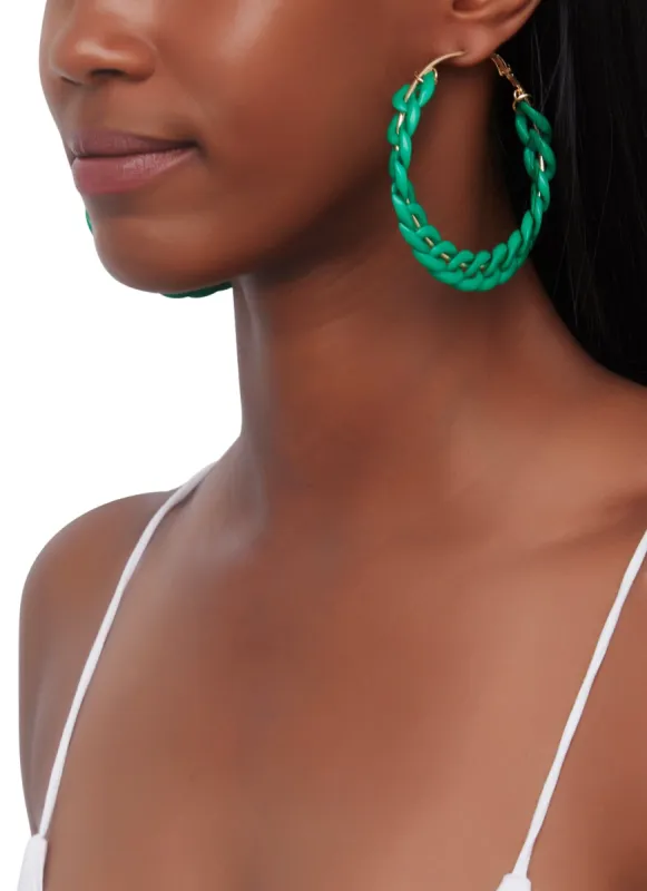 Metallic Curb Chain Hoop Earrings sold by Rainbow