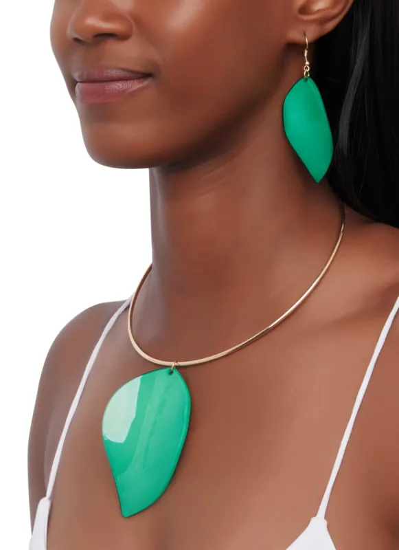 Leaf Pendant Necklace and Drop Earrings Set sold by Rainbow