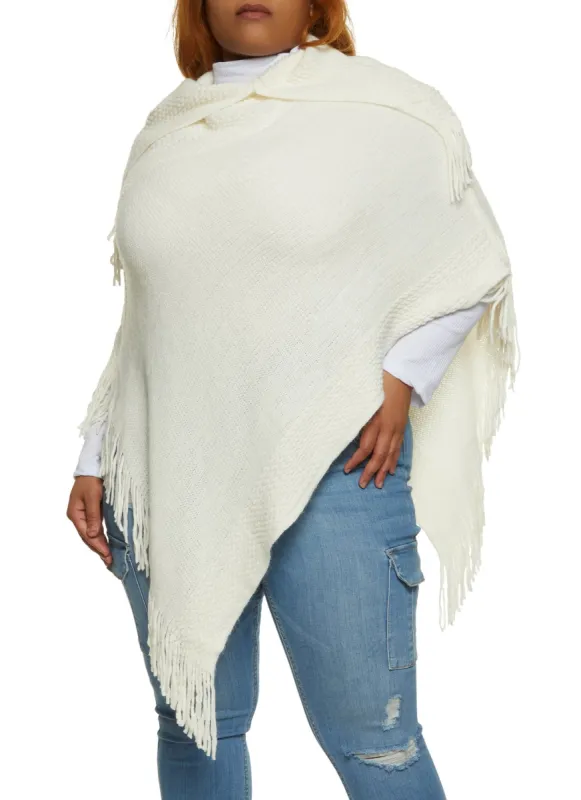 Collared Fringe Hem Asymmetrical Poncho sold by Rainbow