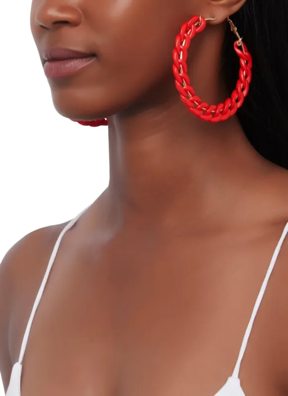 Metallic Curb Chain Hoop Earrings sold by Rainbow