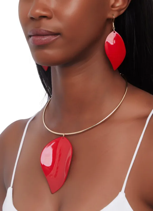 Leaf Pendant Necklace and Drop Earrings Set sold by Rainbow