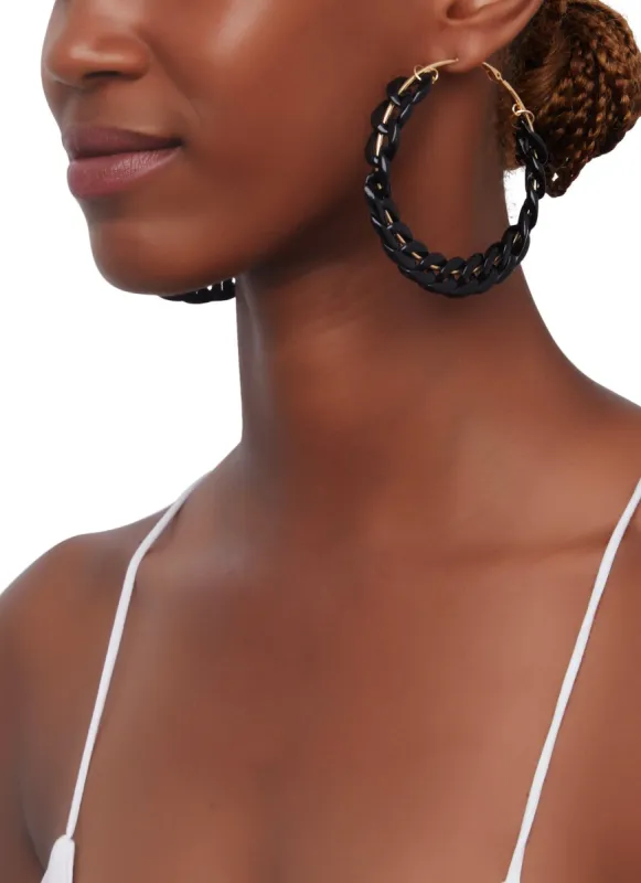 Metallic Curb Chain Hoop Earrings sold by Rainbow