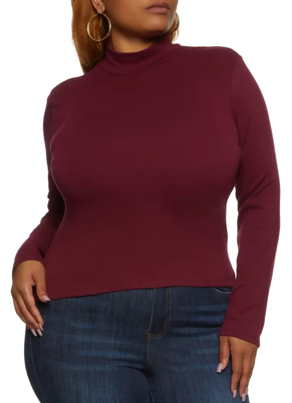 Plus Size Solid Mock Neck Long Sleeve Tee sold by Rainbow