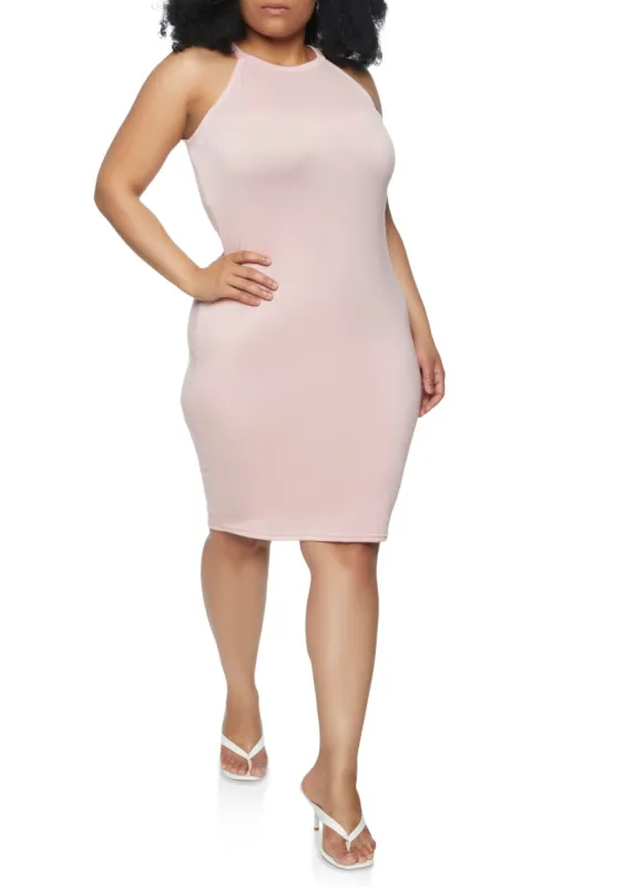 Plus Size Slashed Back High Neck Sleeveless Dress sold by Rainbow