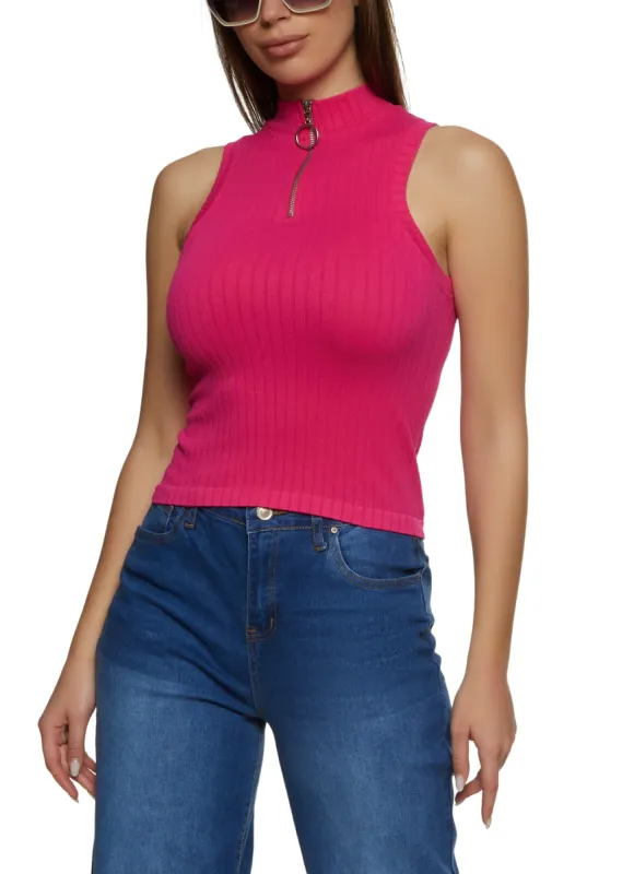 Seamless Ribbed Zip Neck Tank Top sold by Rainbow