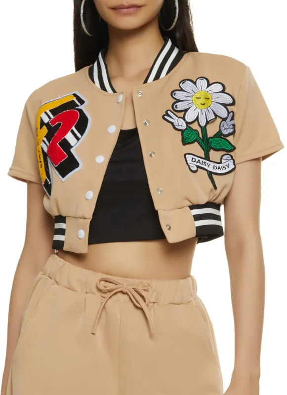 Daisy Patch Cropped Varsity Jacket sold by Rainbow