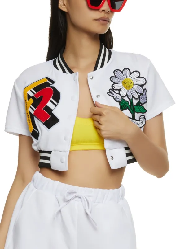 Daisy Patch Cropped Varsity Jacket sold by Rainbow