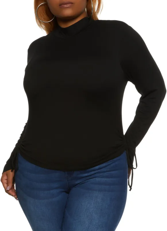 Plus Size Mock Neck Side Tie Long Sleeve Top sold by Rainbow