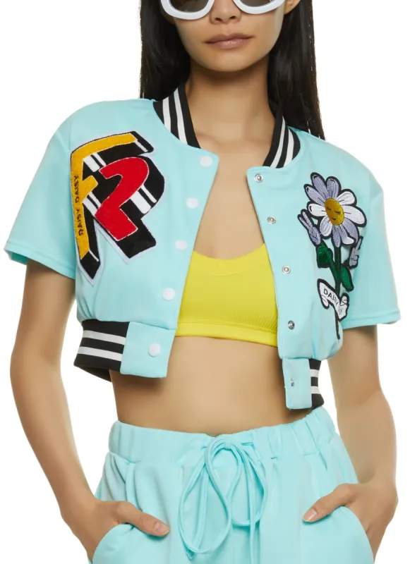 Daisy Patch Cropped Varsity Jacket sold by Rainbow