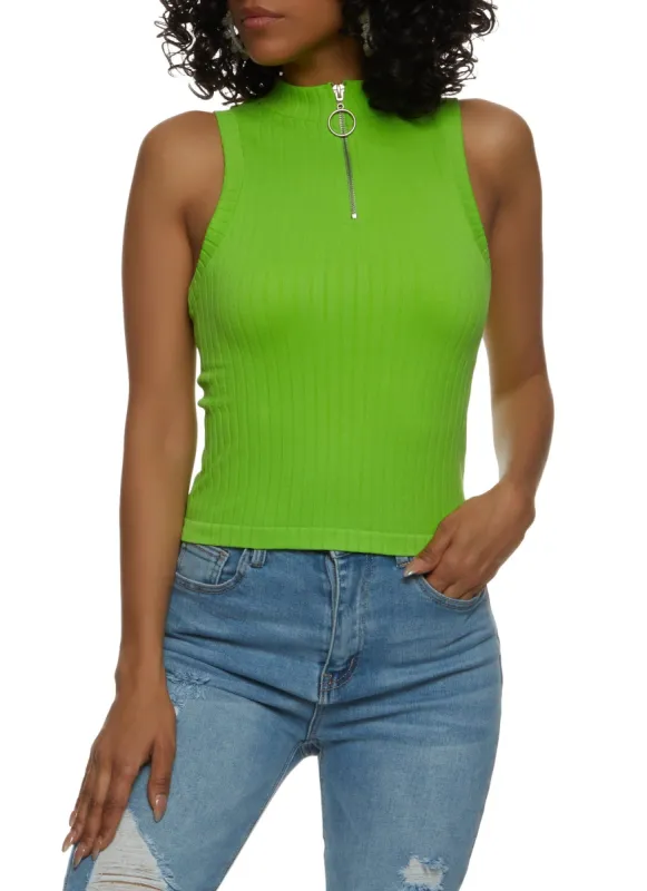 Seamless Ribbed Zip Neck Tank Top sold by Rainbow