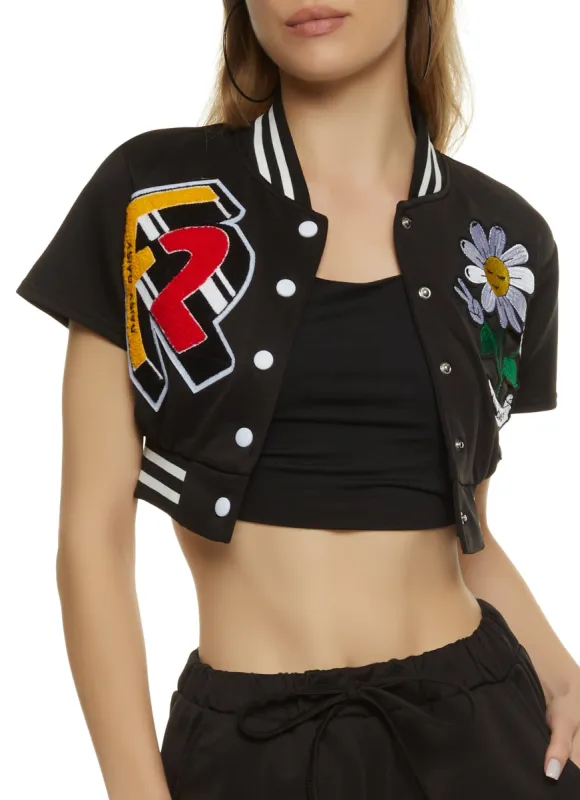 Daisy Patch Cropped Varsity Jacket sold by Rainbow