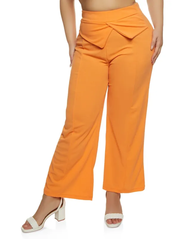 Plus Size Crepe Knit Pintuck Wide Leg Pants sold by Rainbow