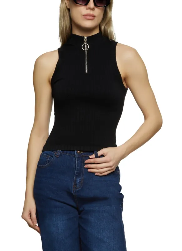 Seamless Ribbed Zip Neck Tank Top sold by Rainbow