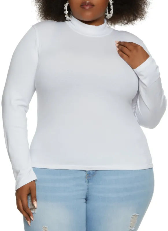 Plus Size Solid Mock Neck Long Sleeve Tee sold by Rainbow