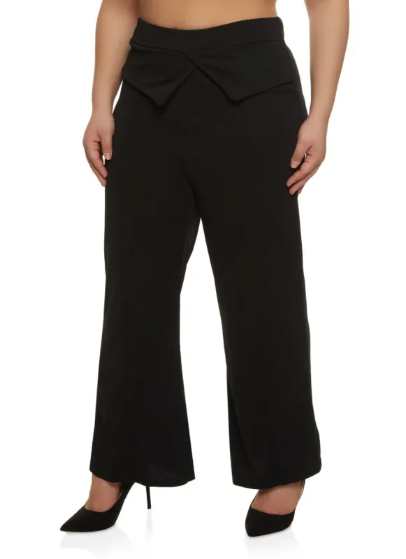 Plus Size Crepe Knit Pintuck Wide Leg Pants sold by Rainbow