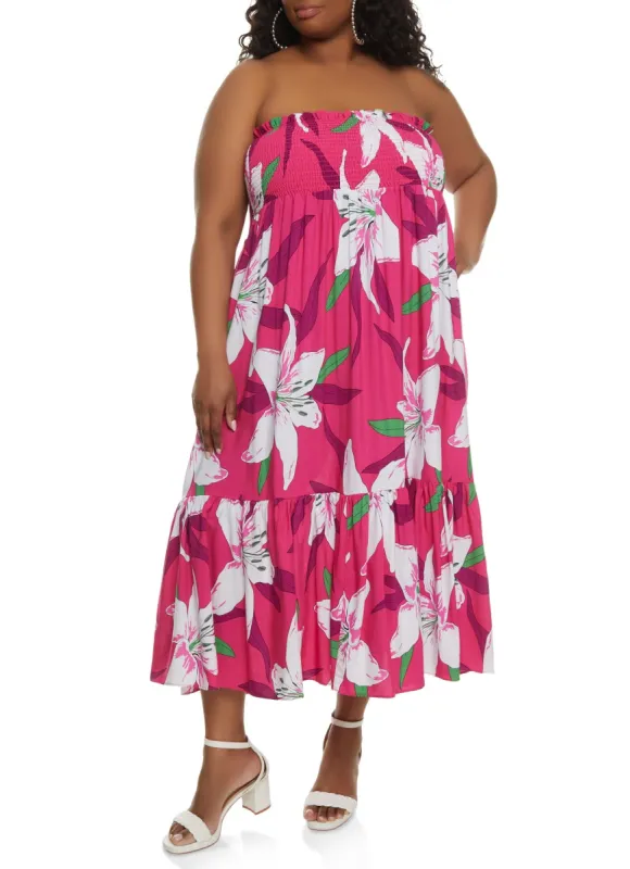 Plus Size Floral Print Smocked Convertible Maxi Dress sold by Rainbow