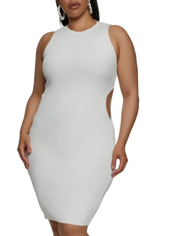Plus Size Ribbed High Neck Cut Out Tank Dress sold by Rainbow