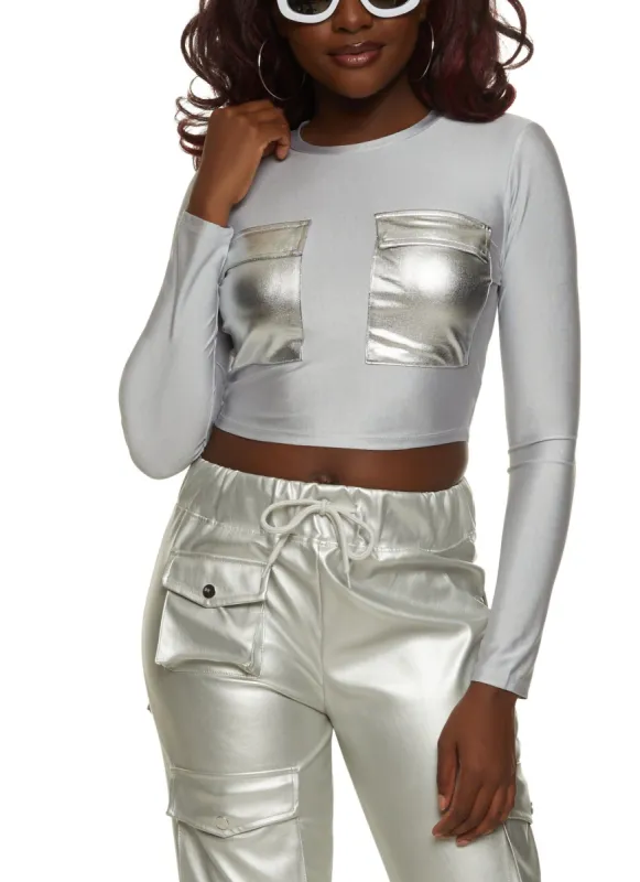 Foil Screen Pocket Detail Crop Top sold by Rainbow
