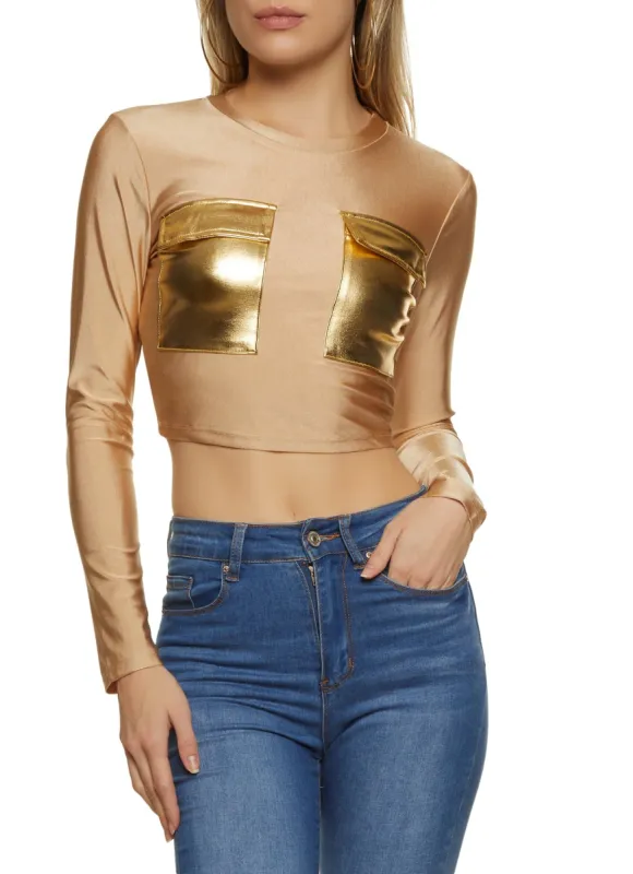 Foil Screen Pocket Detail Crop Top sold by Rainbow