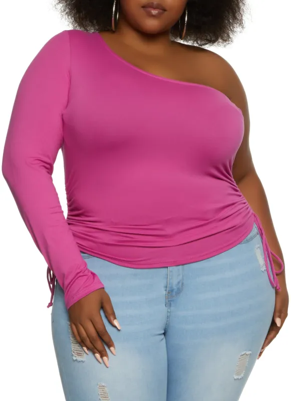 Plus Size Ruched One Shoulder Top sold by Rainbow