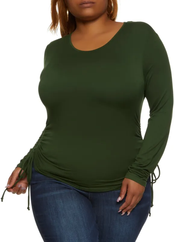 Plus Size Crew Neck Long Sleeve Ruched Top sold by Rainbow