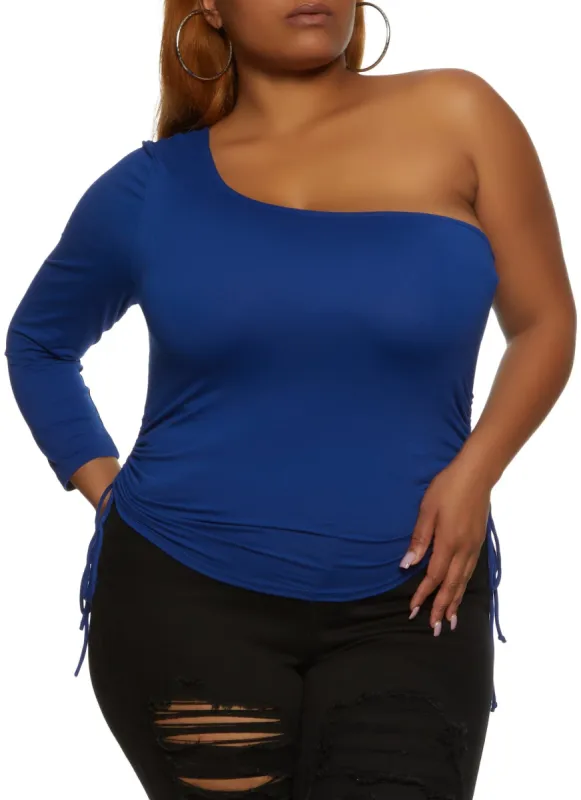 Plus Size Ruched One Shoulder Top sold by Rainbow