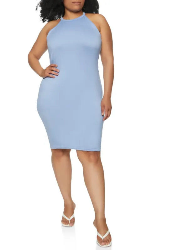 Plus Size Slashed Back High Neck Sleeveless Dress sold by Rainbow