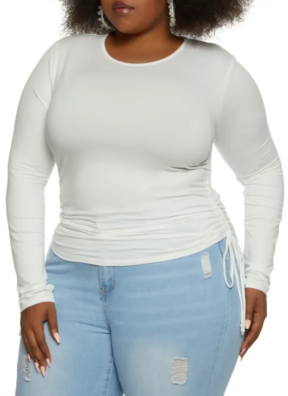 Plus Size Crew Neck Long Sleeve Ruched Top sold by Rainbow