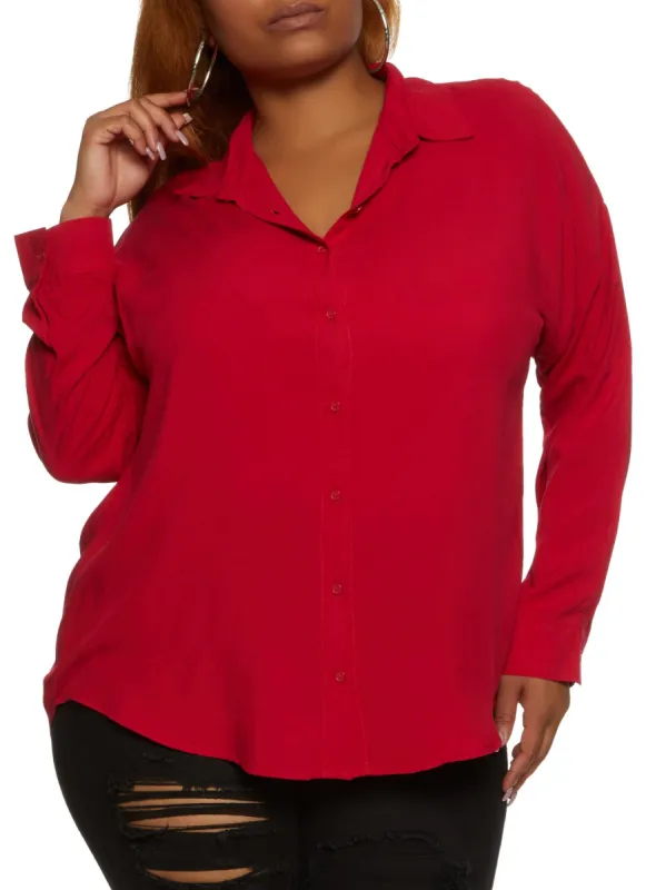 Plus Size Solid Button Down Shirt sold by Rainbow