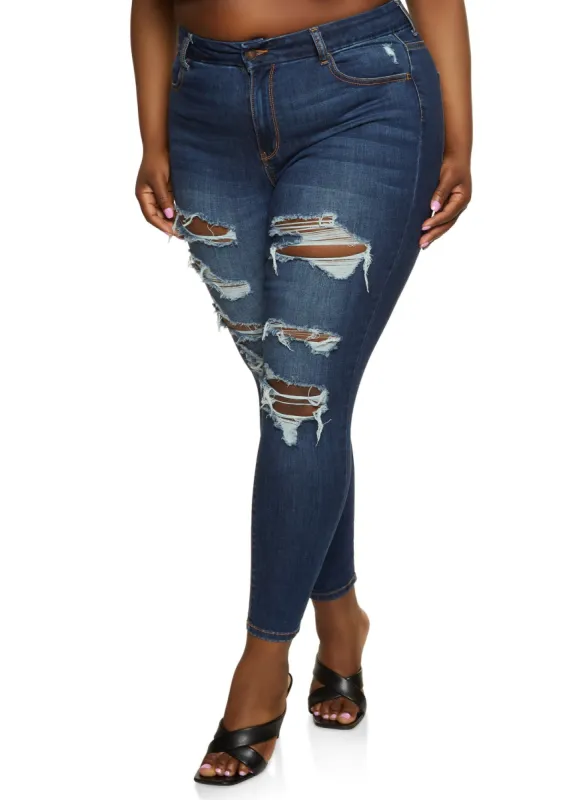 Plus Size WAX Distressed Skinny Leg Jeans sold by Rainbow
