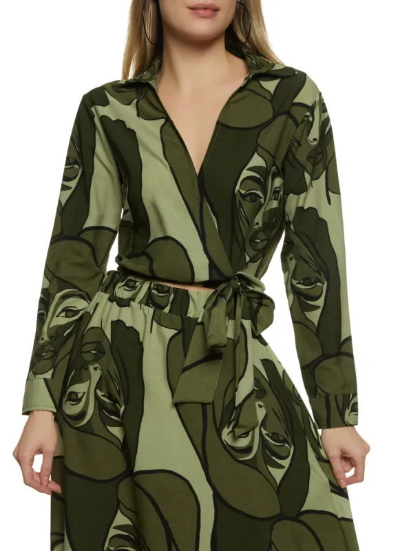 Printed Tie Waist Faux Wrap Blouse sold by Rainbow