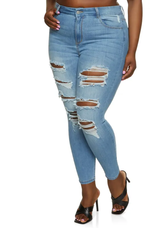 Plus Size WAX Distressed Skinny Leg Jeans sold by Rainbow
