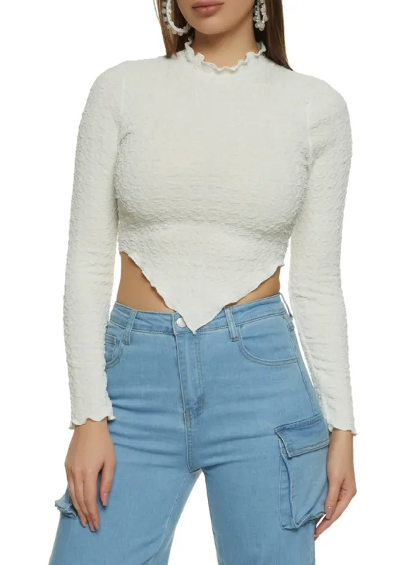 Hanky Hem Lettuce Trim Mock Neck Top sold by Rainbow