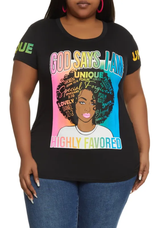 Plus Size I Am Highly Favored Graphic Tee sold by Rainbow