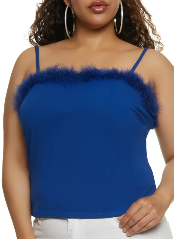 Plus Size Crepe Knit Feather Trim Cami sold by Rainbow