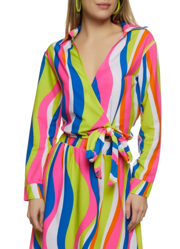 Printed Tie Waist Faux Wrap Blouse sold by Rainbow