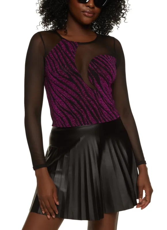 Lurex Zebra Print Mesh Detail Crop Top sold by Rainbow